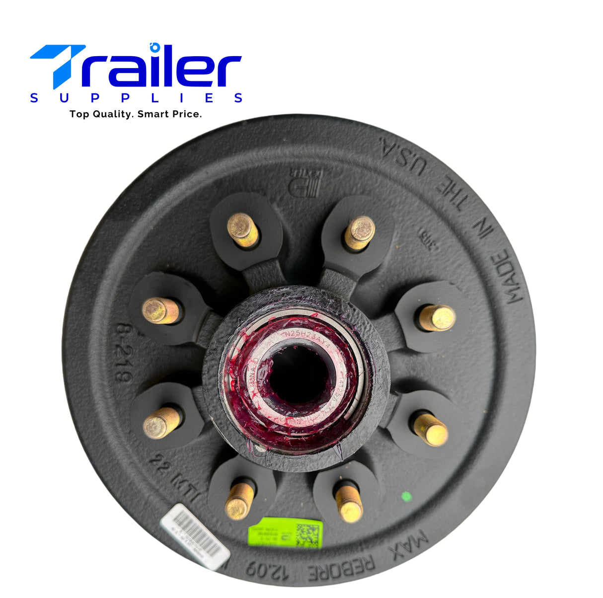 DEXTER Pre-Greased Trailer Hub and Drum Assembly Kit - 8 on 6.5" Bolt Pattern for 5.2K-7K Axles, 9/16" Stud (Model: K08-219-2G)
