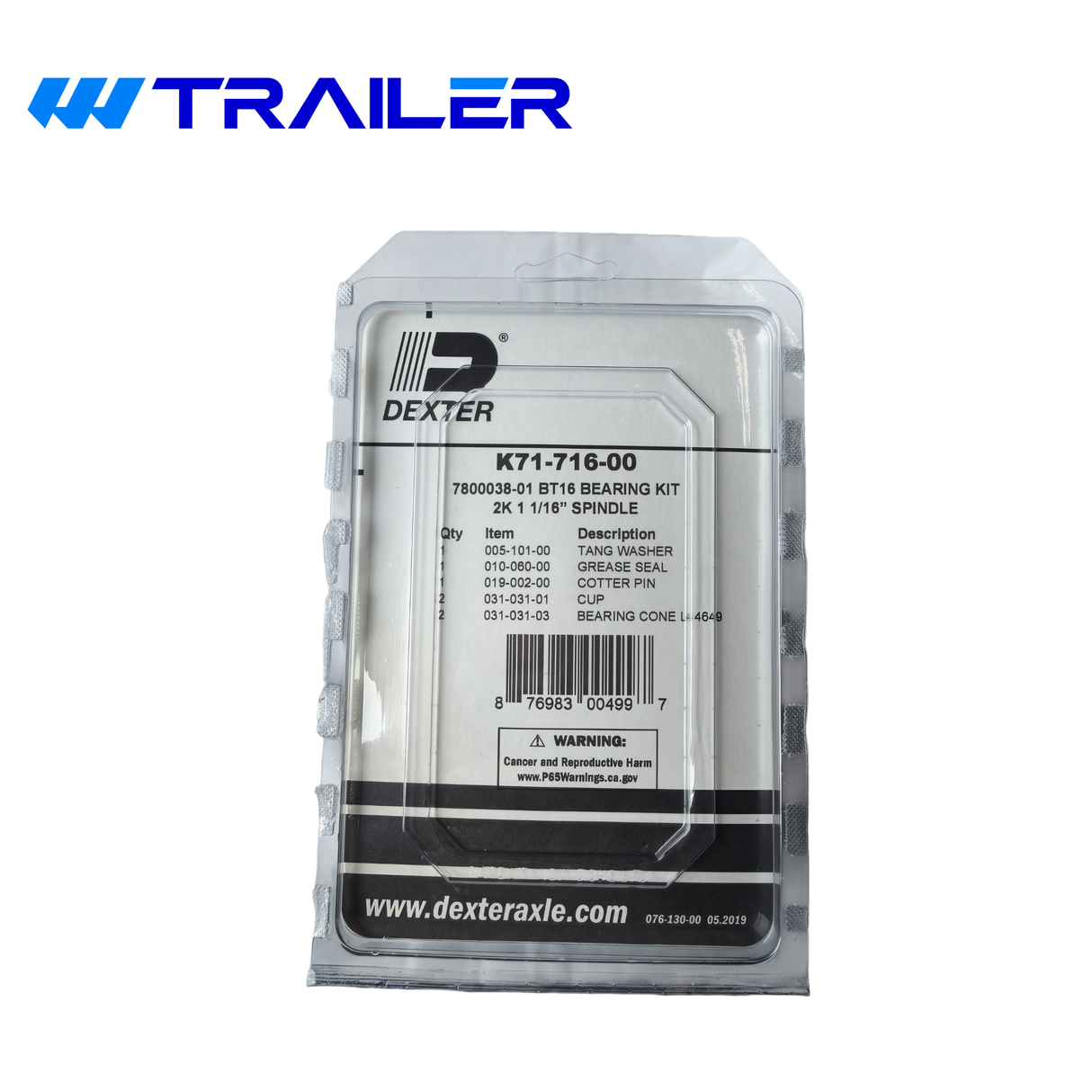 Dexter 2K Trailer Bearing Kit - L44649 Inner & Outer Bearings, Complete Hub Service Kit (K71-716-00)