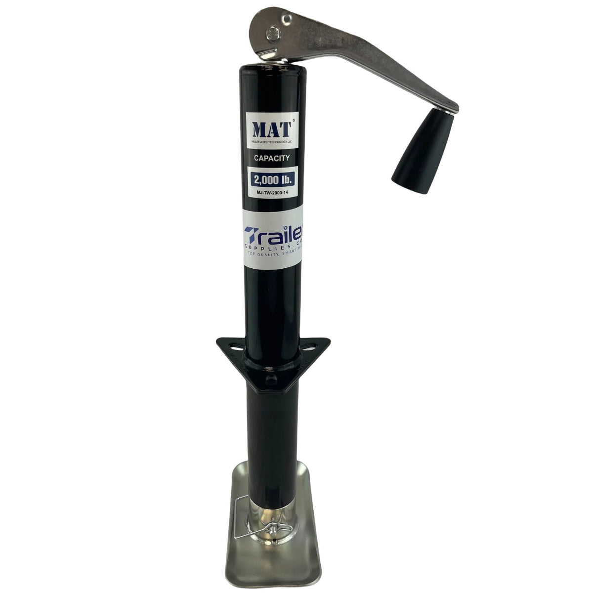 2,000 lbs Capacity, 14-Inch Vertical Travel, Top-Wind A-Frame Trailer Jack, , Black Powder-Coated, with Foot Plate-Trailer Supplies