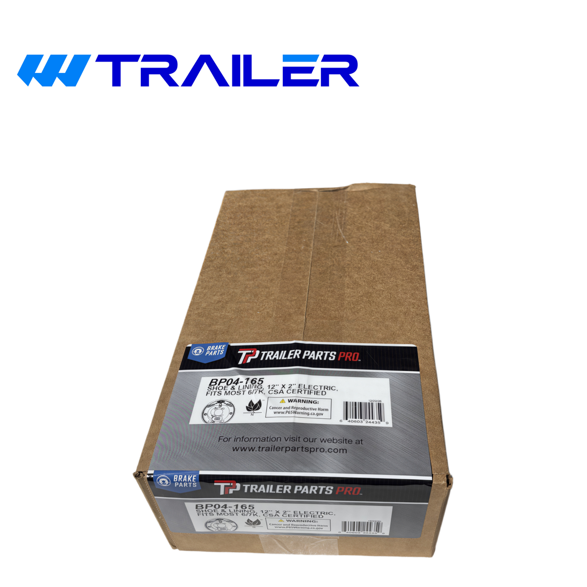Trailer Parts Pro Manual Adjust Electric Brake Shoe and Lining Kit - 12" x 2" for 6K-7K Trailer Axles (Part: BP04-165)