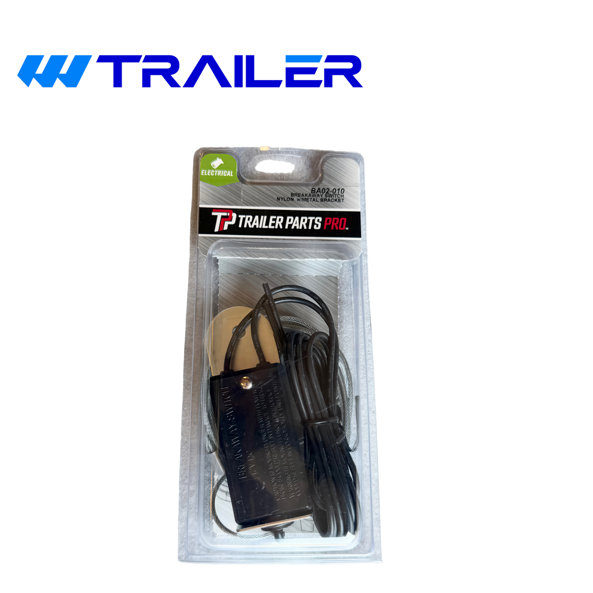 Trailer Parts Pro Brake Breakaway Switch Assembly with Mounting Bracket, Steel Cable & Pull Pin (BA02-010)