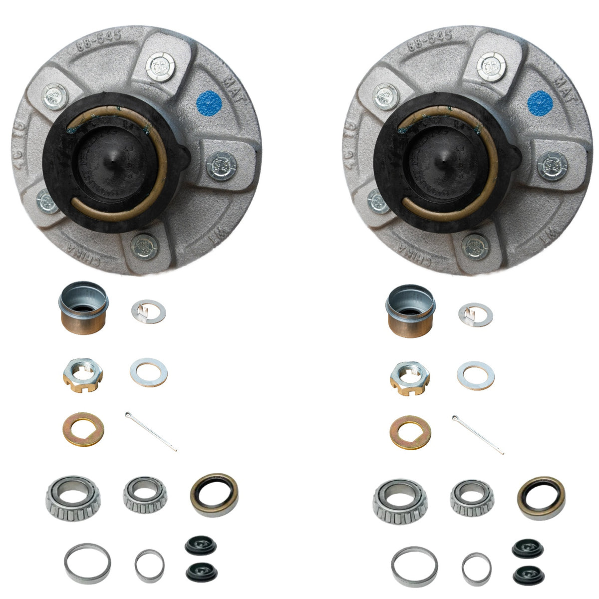12" x 2" Trailer Brake Drum Kit – 6 on 5.5" Hub for 5,200–6,000 lb AxlesThis 2-Pack Galvanized Idler Hub Kit from Trailer Supplies is designed for 3,500 lb trailer axles with tapered spindles (1-3/8" to 1-1/16"). Ideal for boat trailers, utility trailers,