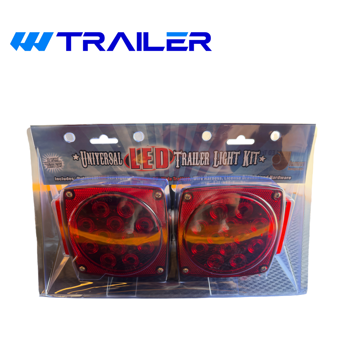 JAMMY LED Universal Trailer Light Kit for Trailers Under 80", Waterproof Stop, Turn & Tail Lights with 25' Wiring Harness & License Plate Bracket (J-20245-NC)